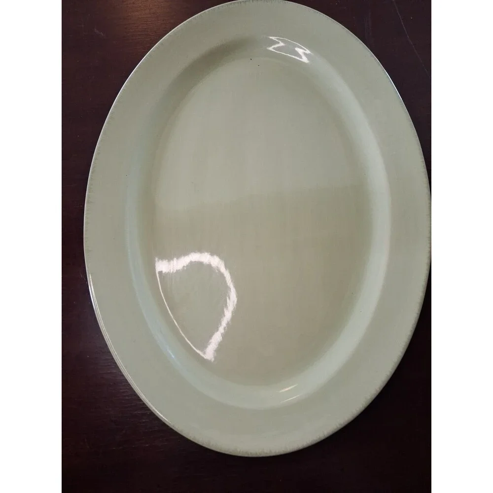 TAG Large Green Ceramic OVAL Serving Tray Platter 19 